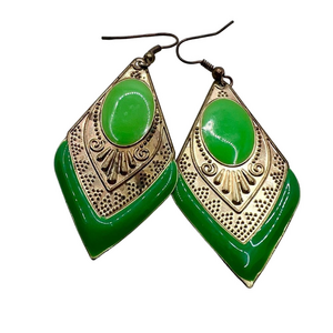 🍭4/$20 Green and Gold Textured Metallic Diamond Dangle Drop Earrings